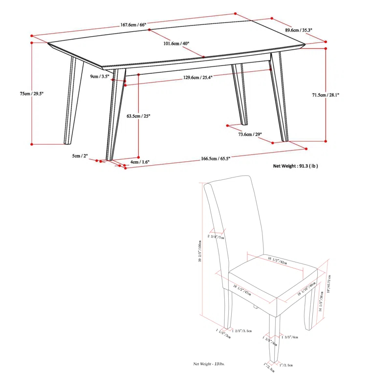 Simpli Home Acadian Rectangular 40'' L x 66'' W Dining Set