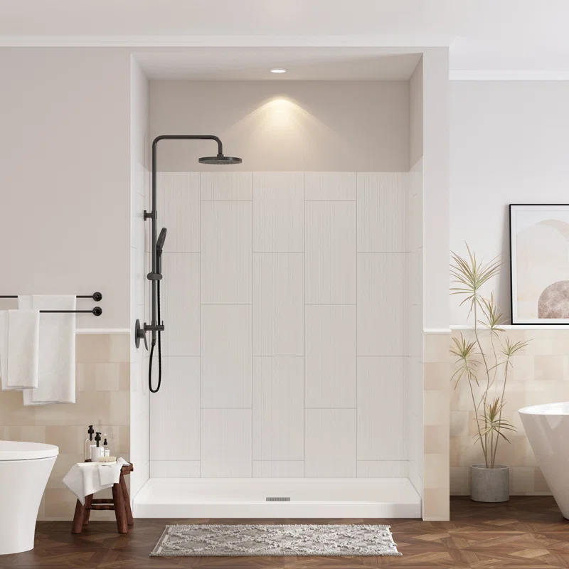 CASAINC 60"W 75/96"H Glue Up SMC Shower & Tub Wall Panel Surround,0.138 Thick,Cuttable,Quick Install