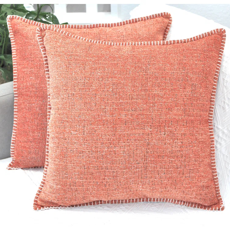 Oveesha Soft Chenille Throw Pillow Covers With Stitched Edge (Set of 2)
