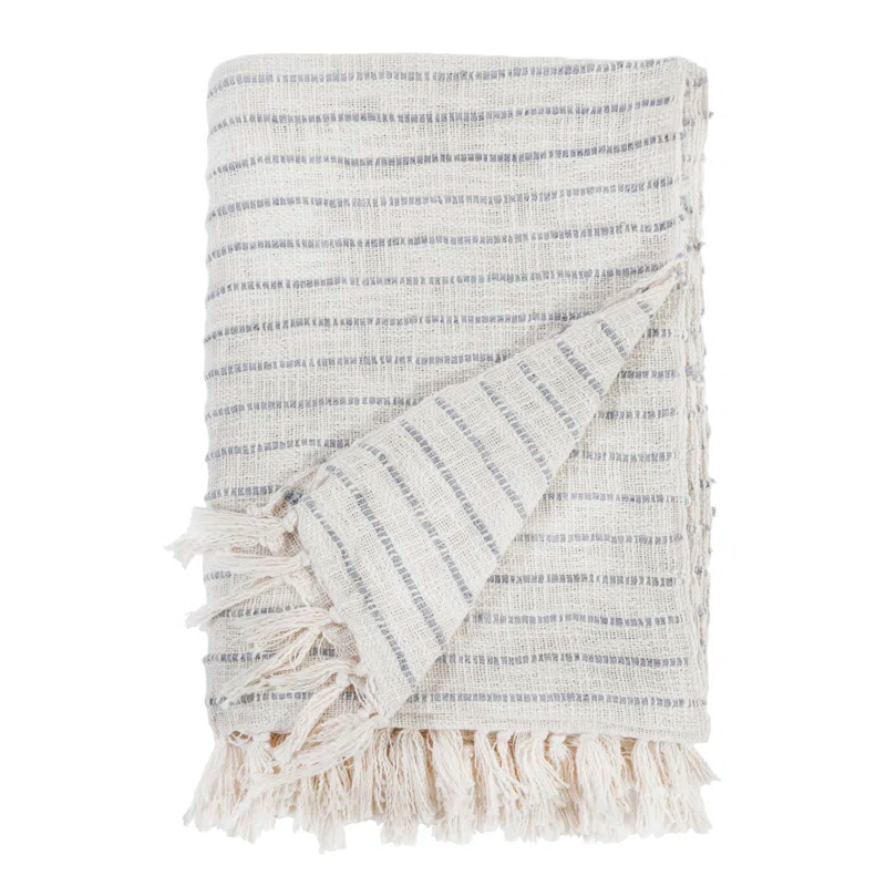 Jojo Cotton Oversized Throw by Pom Pom at Home - Ivory and Blue Grey