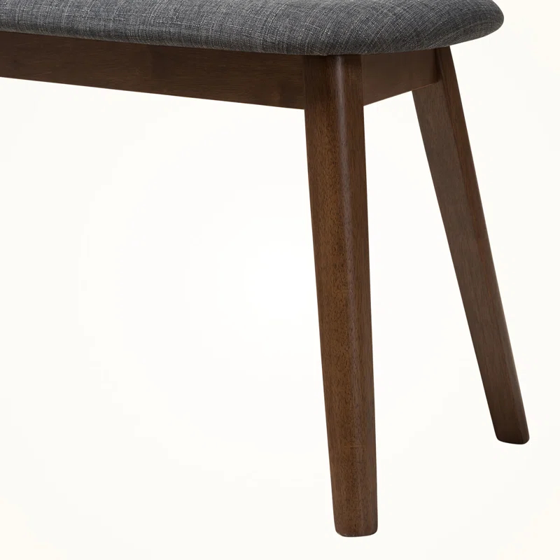George Oliver Echoes Bench with Dark Grey Fabric Upholstery and Walnut Finish, 18.27" H X 35.22" W X 11.54" D