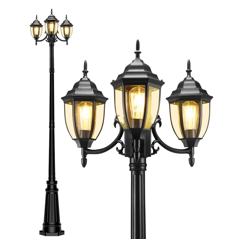HONGKONG YEEZEN LIGHTING CO., LIMITED Lamp Post Outdoor Lighting, 3-Head Black Hard Wired Pole Light For Outside, E26 Base Maximum 100W (Bulb Not Included), Waterproof Street Light Fixture For Yard, Garden, Driveway (Classic)