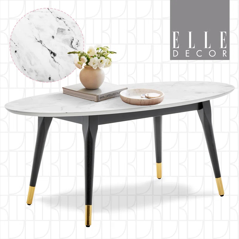 Elle Decor Clemintine Elle Decor Mid-Century Modern Oval Coffee Table with Brass Accents