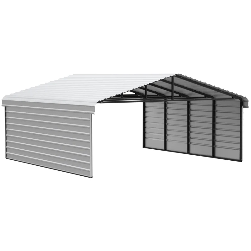 Arrow 20 x 20 ft Charcoal Carport with 2-sided Enclosure