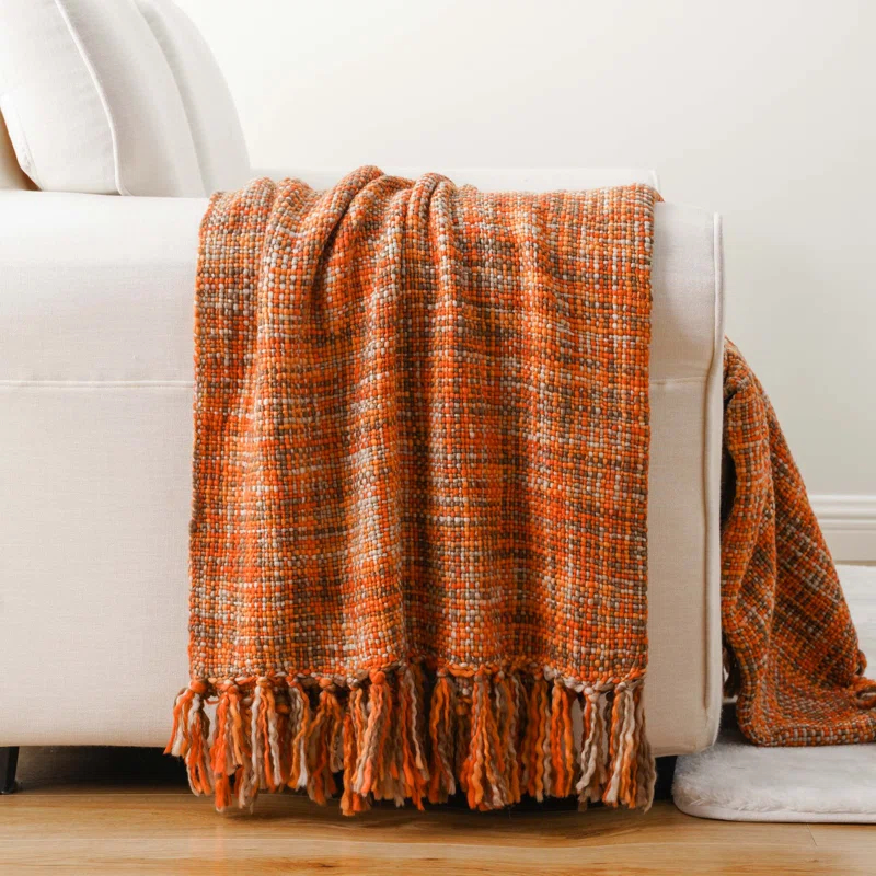 Battilo Home Rust Orange Throw Blanket For Couch, Bed, Boho Colorful Throw With Tassels, Halloween Decor, Fall Home Decor, 50"X60" | Wayfair