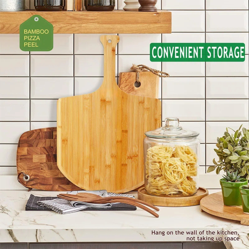 EDGAR'S FURNITURE MANUFACTURING INC Bamboo Pizza Peel, Large Wooden Pizza Spatula Paddle Pizza Cutting Board With Comfy Handle For Home Pizzeria Bakery Baking Pizza Bread Cutting Fruit,(Wood Color)