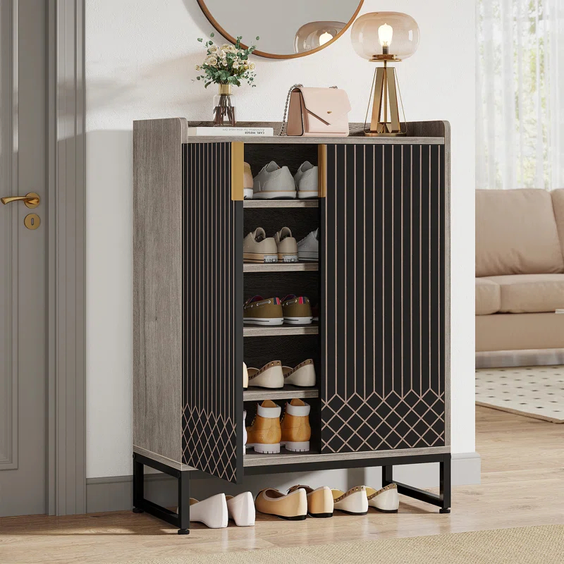 Everly Quinn 5-Tier Shoe Cabinet with Doors, 20-25 Pairs
