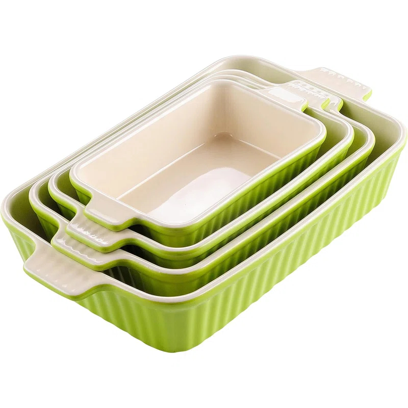 Adeco Trading Casserole Dishes For Oven, Porcelain Baking Dishes, Ceramic Bakeware Sets Of 4, Rectangular Lasagna Pans Deep With Handles For Baking Kitchen,  (9.4"/11.1"/12.2"/14.7"),
