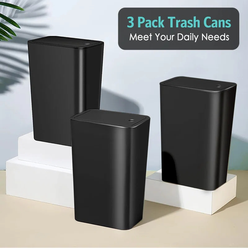 3 Pack 2.6 Gal Small Trash Cans Slim, dog proof. Plastic. For kitchen, bed, office. Fits under.