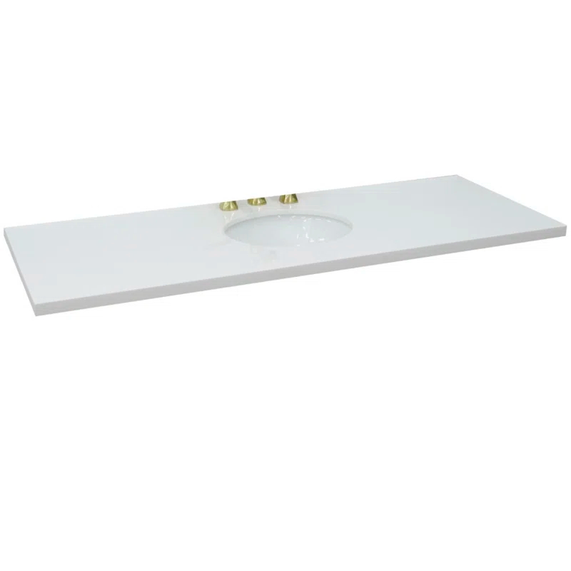 Bellaterra Home 61 in. White Quartz Top with Single White Ceramic Oval Sink