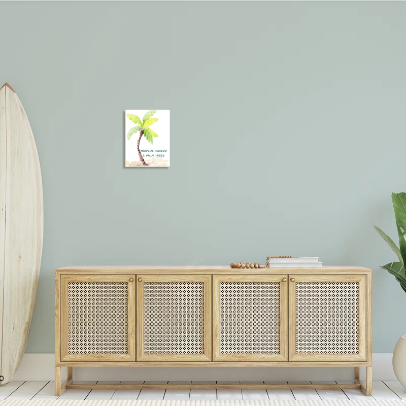 Stupell Industries Tropical Breeze & Palm Trees Phrase Soft Beach Black Framed Giclee Texturized Art By Lanie Loreth