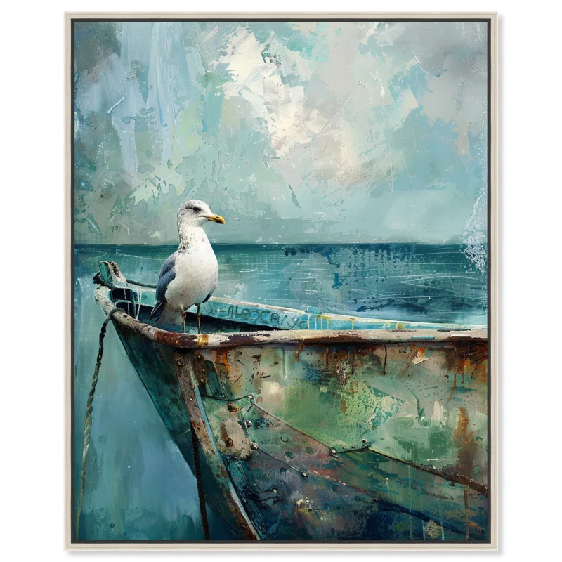 Art Remedy Seagull And Boat Canvas Coastal Wall Art by Art Remedy