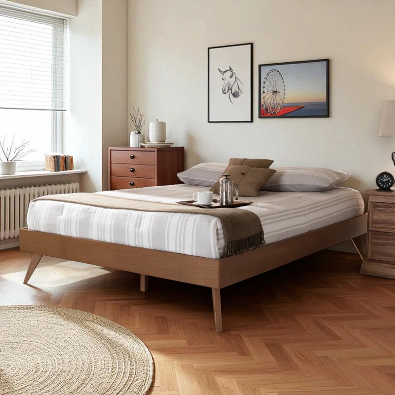 George Oliver Melbourne Full Size Platform Bed in Ash Walnut Finish, 14.76'' H X 56.98'' W X 77.21'' L