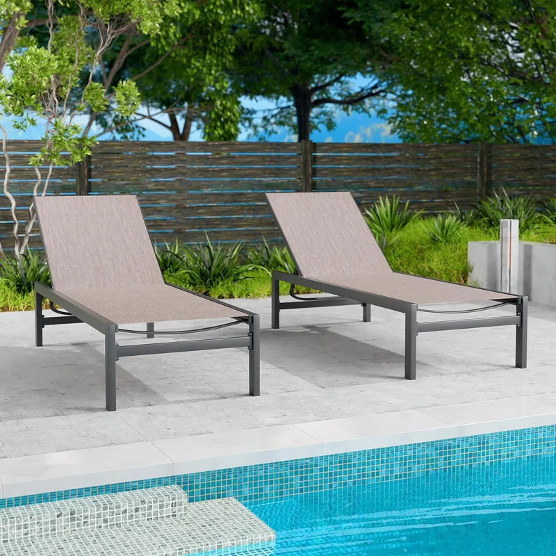 Kozyard 2 Packs Chaise Lounge Outdoor Aluminum Chaise Lounge Flat Comfortable Patio Chair
