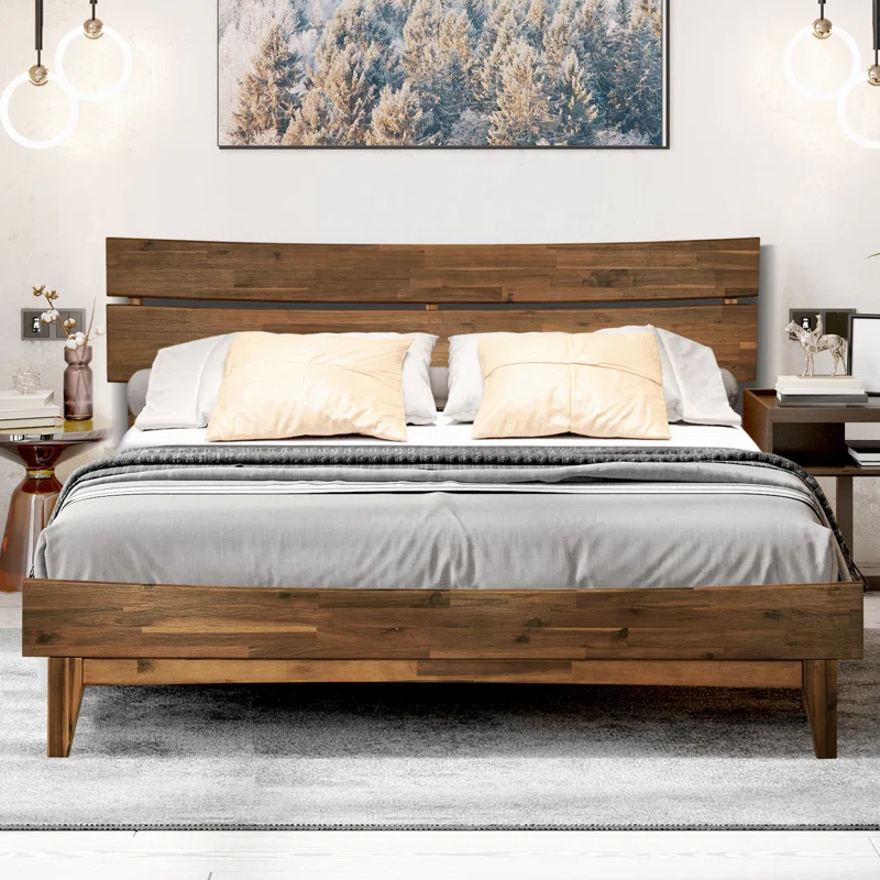 Acacia Acacia Bed Frame with Headboard Solid Wood Platform Bed