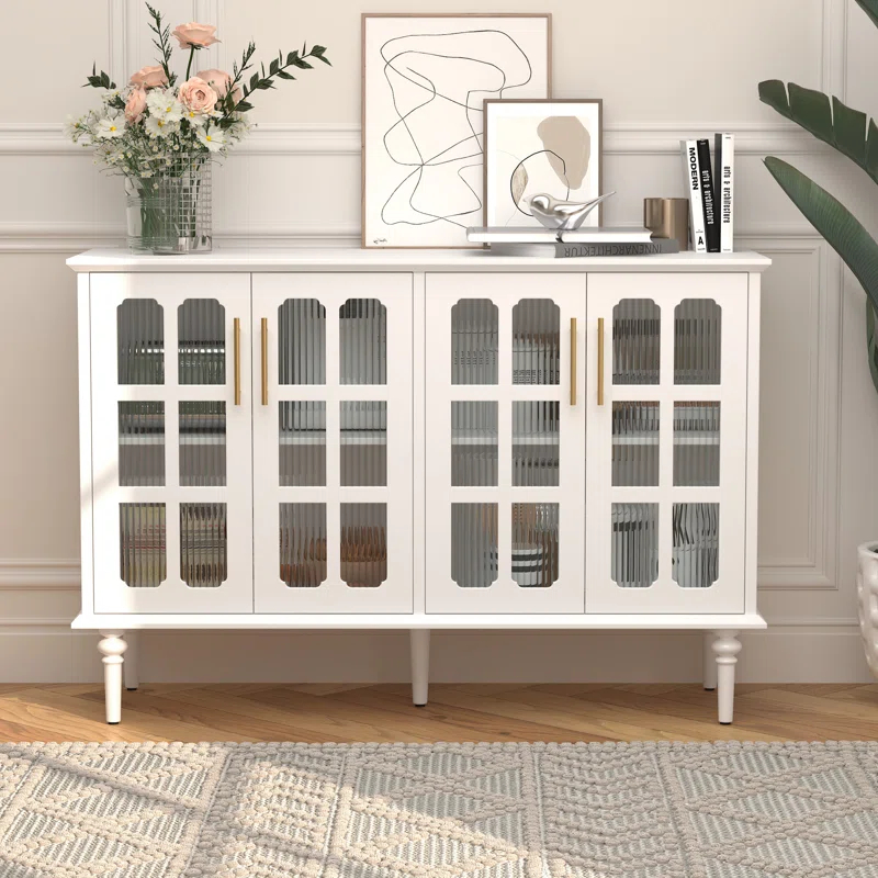 Charlton Home® Eldren 47.6-inch Antique Sideboard with Adjustable Shelves and 4 Glass Doors
