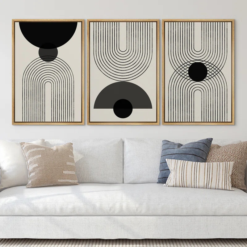 SIGNLEADER Mid-Century Modern Black And White Minimalist Abstract Home Decor Framed Wall Art Work Canvas Print & Reviews | Wayfair