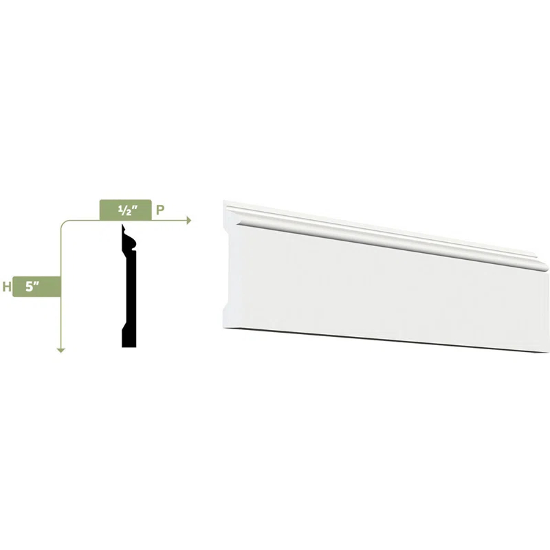 Ekena Millwork WM163E - 5"H x 1/2"P x 96"L Speed Base Moulding, PVC