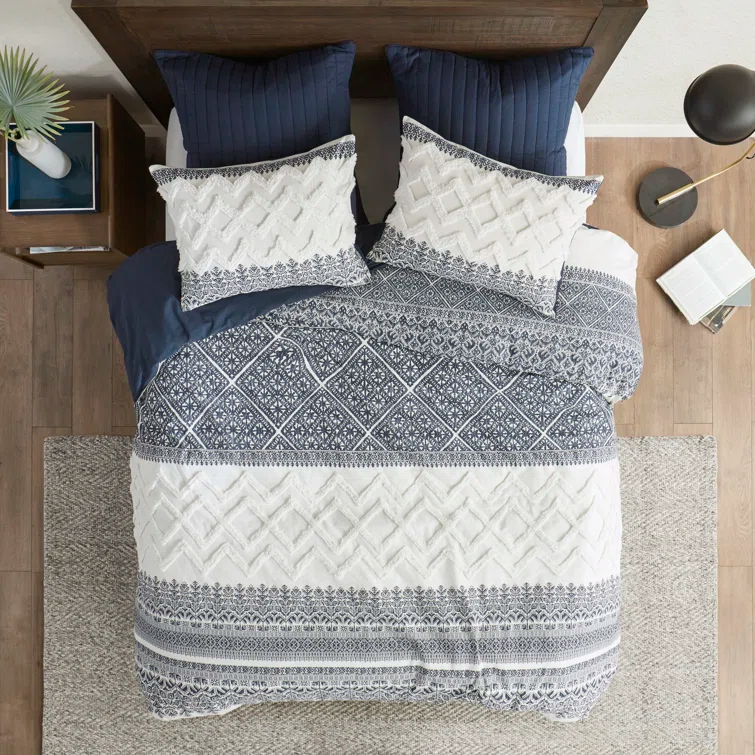 INK+IVY Mila Cotton Duvet Cover Set with Chenille Tufting
