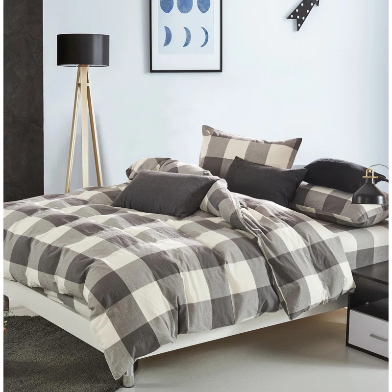 Home Soft Things 3 Piece Gingham Cotton  Duvet Cover Set