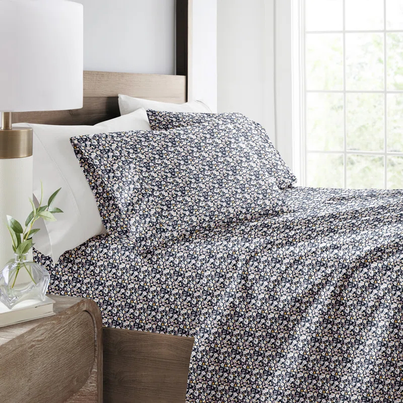 IEnjoy Home 4 Piece Sheet Set Patterned Microfiber Ultra Soft Bedding in Floral Dream