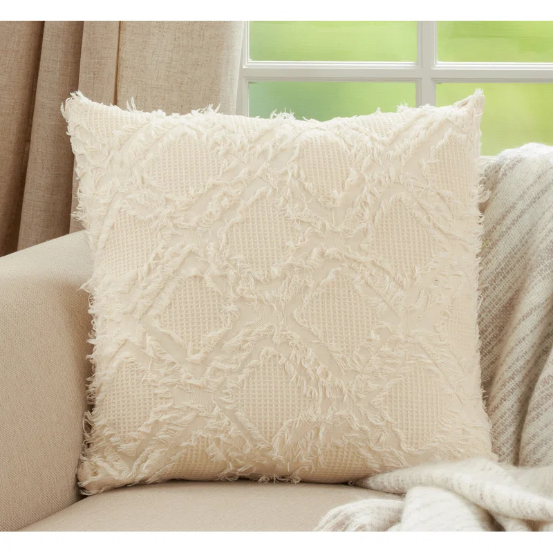 Saro Ivoryline Collection Appliqued Cotton Reversible Throw Pillow