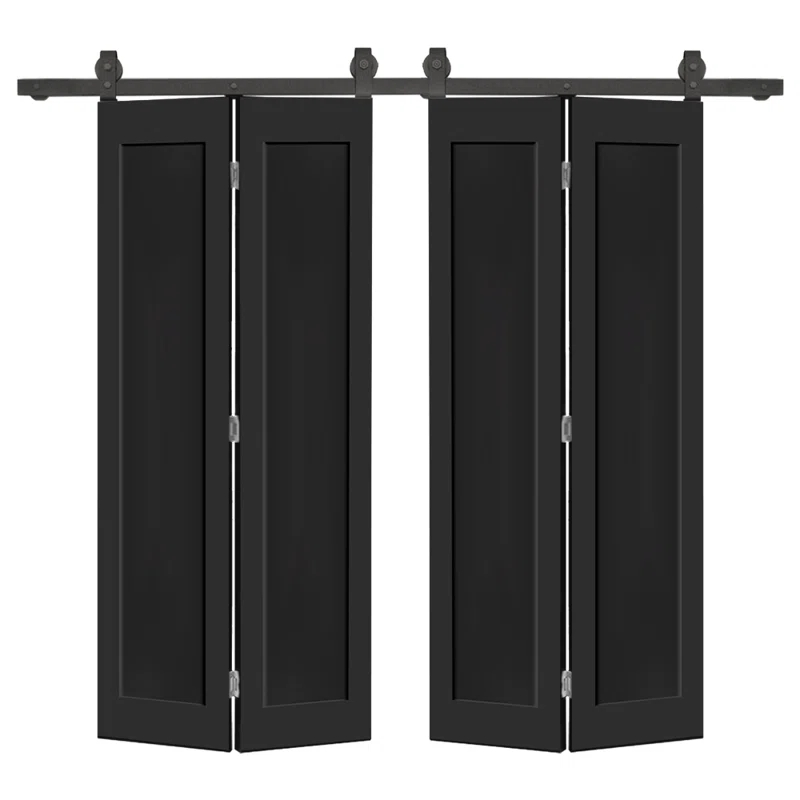 Calhome 1 Panel Shaker Composite Double Bi-Fold Door with Barn Door Hardware Kit