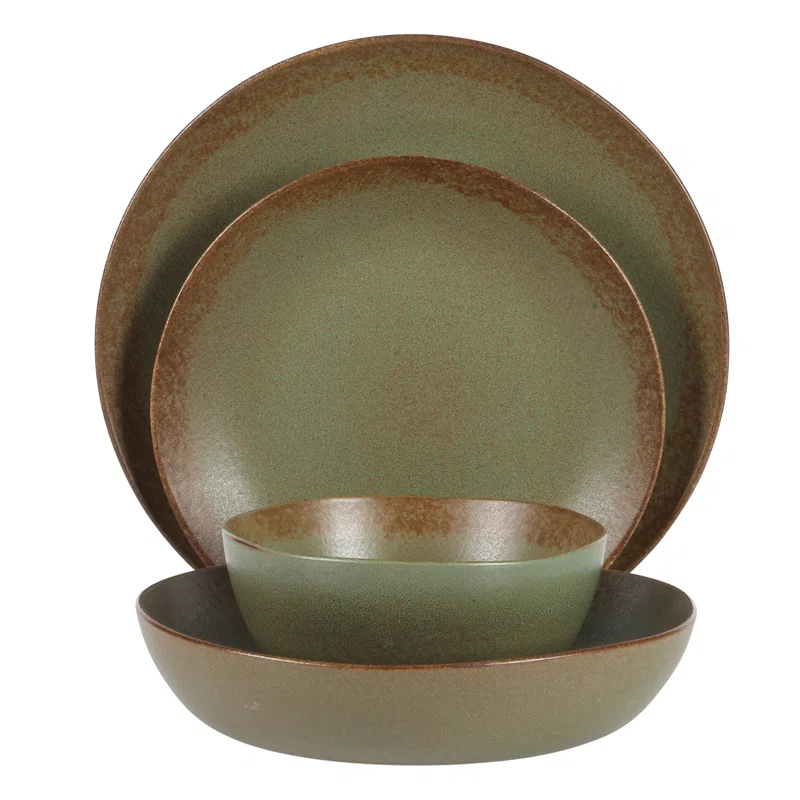 bloomhouse Palermo Sun 16 Piece Stoneware Reactive Glaze Plates and Bowls Dinnerware Set