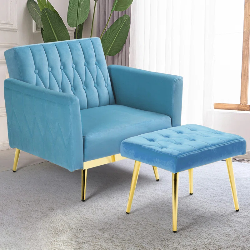 Everly Quinn Siemon Velvet Accent Chair with Ottoman
