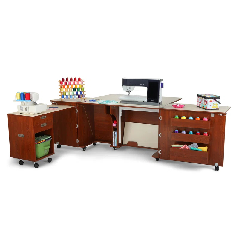 Aussie Sewing Cabinet with Hydraulic Machine Lift and Caddy by Kangaroo Sewing Furniture