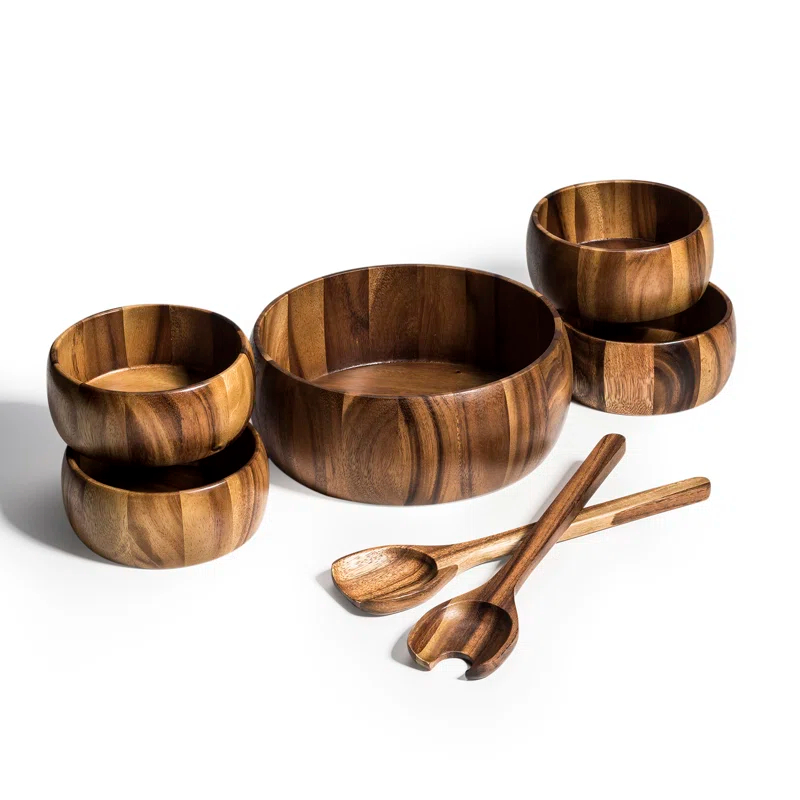 Union Rustic Acacia Wood 7-Piece Salad Bowl Set