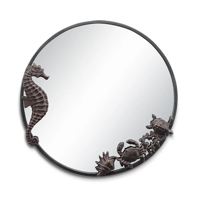 Beachcrest Home™ Seahorse and Sea Life Round Wall Mirror