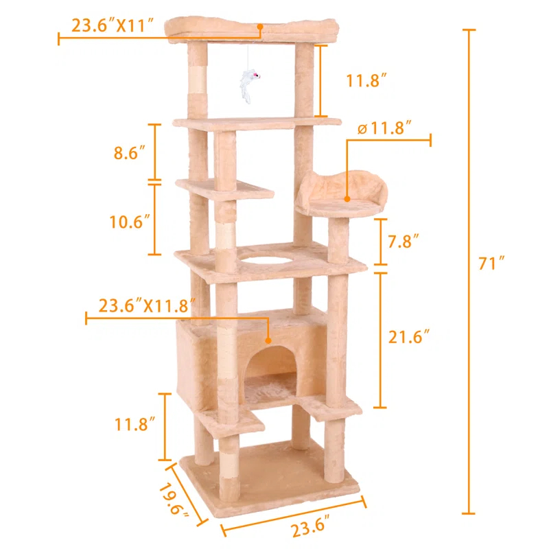 Archie & Oscar™ 71"Cat Climbing Tree Multi-Level Tall Cat Tower Beige