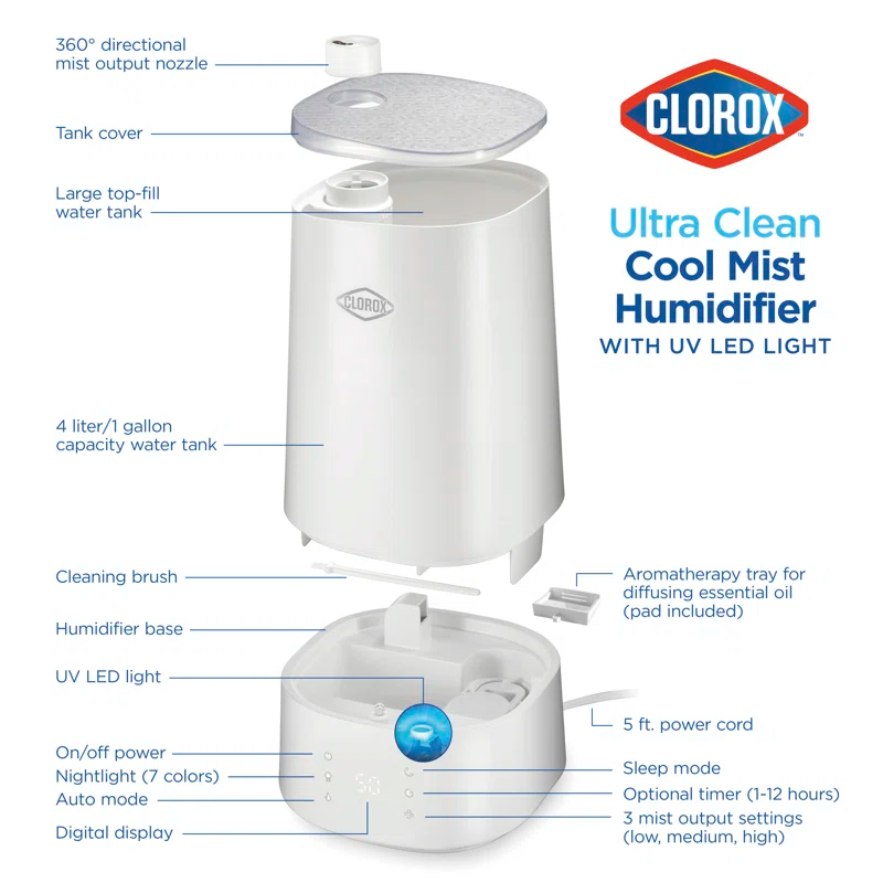 Clorox Clorox Cool Mist Ultra Clean Cool Mist Humidifier With UV Led Light