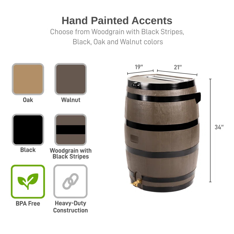 RTS Companies RTS Home Accents 50 Gallon Flat Back Rain Barrel