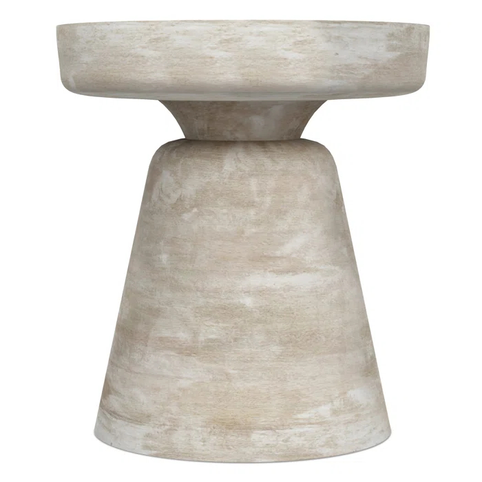 Simpli Home Robbie 16"W Solid Mango Wood Round Accent Table with Sculptural Design