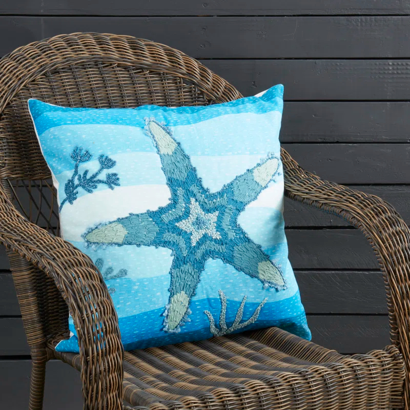 Saro Outdoor Embroidered Starfish Pillow Cover
