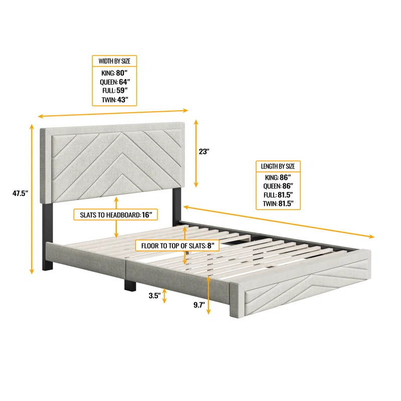 Boyd Sleep Barcelona Linen or Faux Leather Upholstered Platform Bed Frame with Adjustable Headboard, Heavy Duty Slat Support System, No Box Spring Required - Boyd Sleep