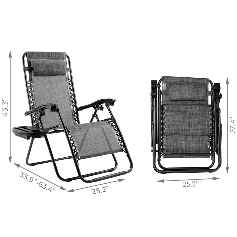 Arlmont & Co. Zero Gravity Chair Set of 2, Outdoor Folding Lounge W/Detachable Headrest & Holder Tray, Adjustable Textilene Lawn Reclining, No Assembly Required, for Patio, Backyard, Garden, Poolside,