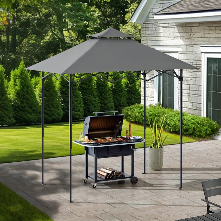 SUNJOY 8' x 5'  Pop up Grill Gazebo Double Tiered Outdoor Gazebo Standing-Height Canopy with Magnetic LED Light, Adjustable Ceiling Height, for BBQ,Picnics, Outdoor Events & Reviews | Wayfair