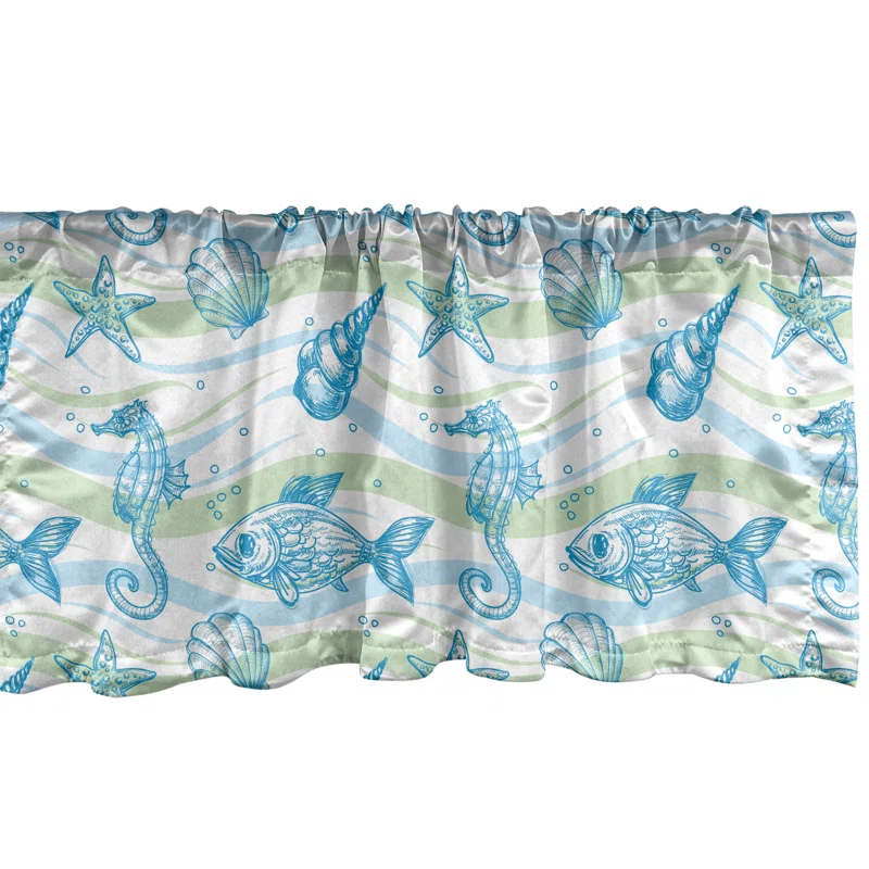 Ambesonne Ambesonne Nautical Valance Pack of 2 Ocean Shell Starfish - Mint Blue