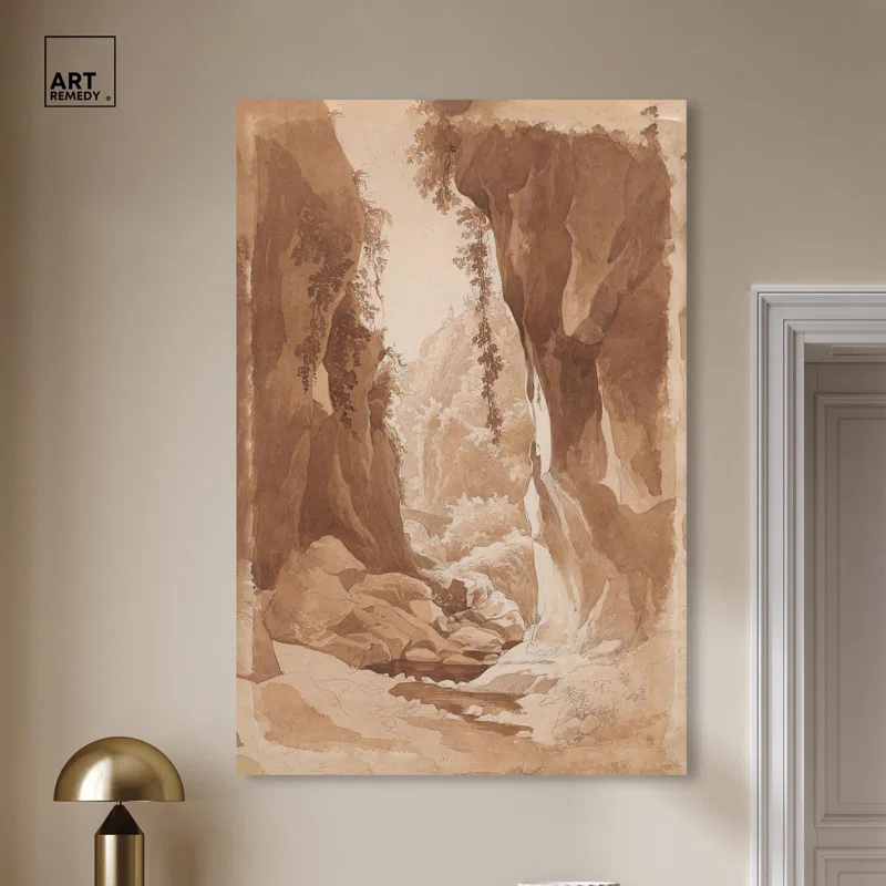Art Remedy Cliffs Overhanging a River Canvas Vintage Landscape Art by Art Remedy
