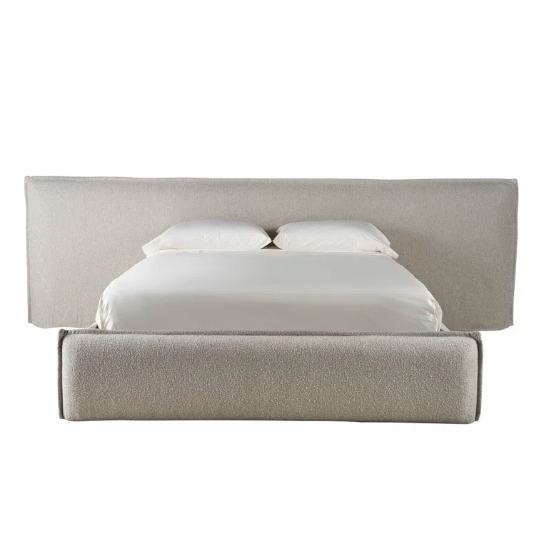 King Cream Upholstered Platform Bed with Tufted Headboard
