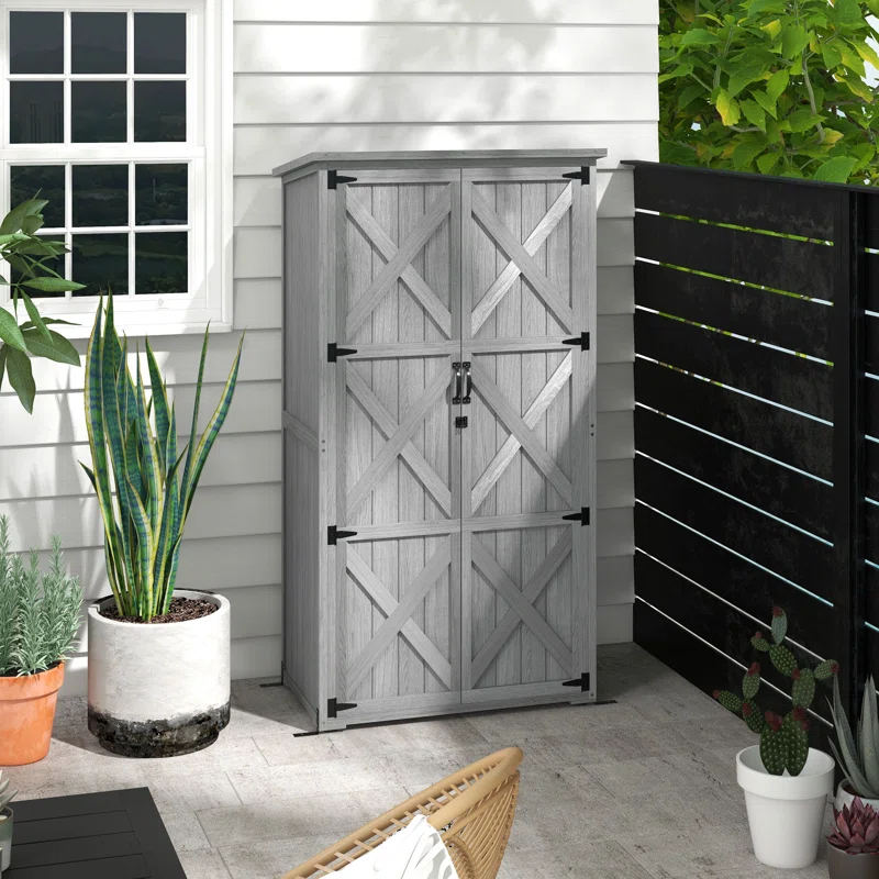 Outsunny Outdoor 3 ft. W x 2 ft. D Wood Vertical Tool Shed