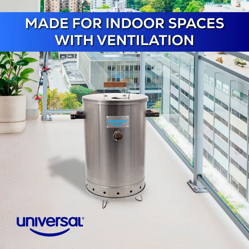 Universal Universal 20-Pound Stainless Steel (25-Servings) Charcoal Barrel Smoker With Thermometer & Airlock System - 20.5 X 29.6 X 15.5 Inch, 2 In 1 Vertical Grill And Smoker, Slow Cooking Barrel