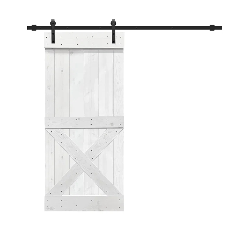Calhome 36'' x 84'' Solid Wood Paneled Painted with Installation Hardware Kit Barn Door