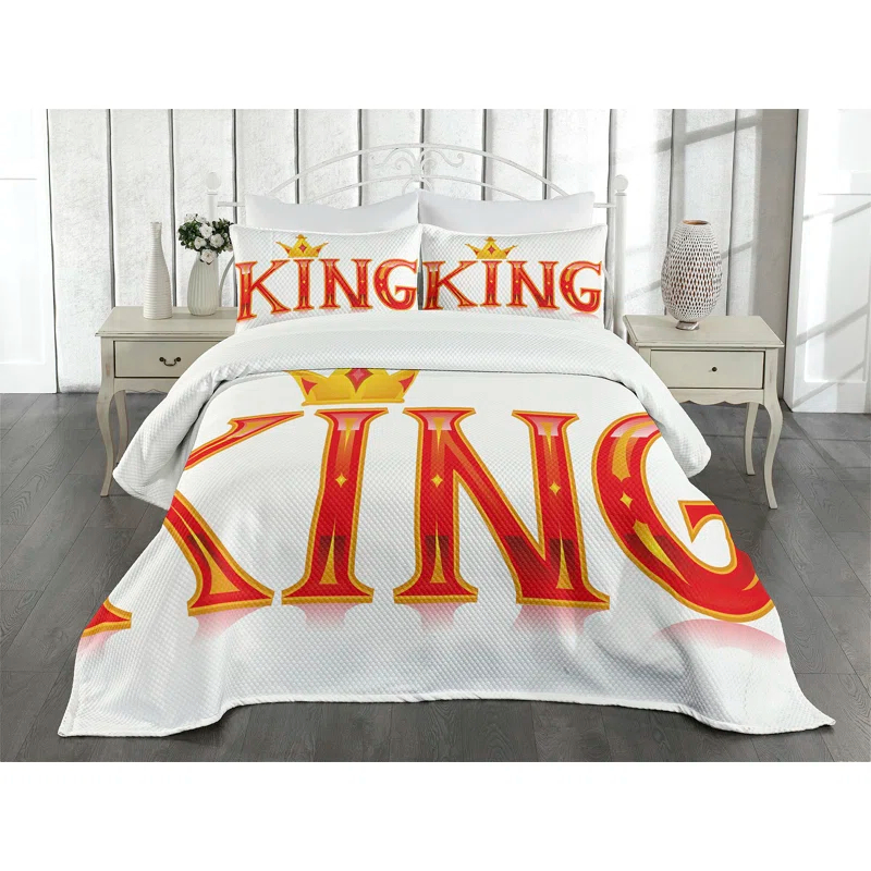 Ambesonne Ambesonne Bedspread Set Capital Letter Words Vermilion and Yellow