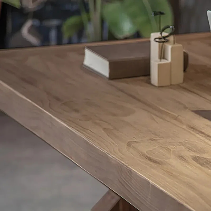 Rustic Farmhouse Computer Desk In Natural With Trestle Base Wooden Office Desk