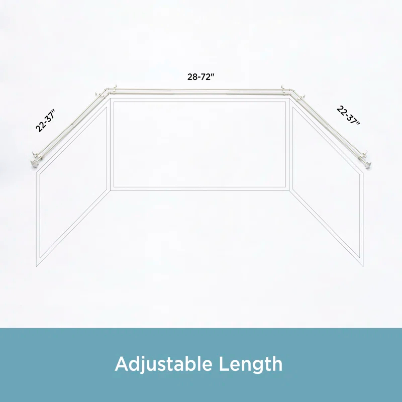 Kenney Square End Bay Window Double Curtain Rod, 78-144" Adjustable Length: 22-37" Sides, 28-72" Center, Steel