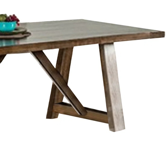 Benjara Jule Dining Table, 76 Inch Rectangular Top, Trestle Base, Brown Solid Wood